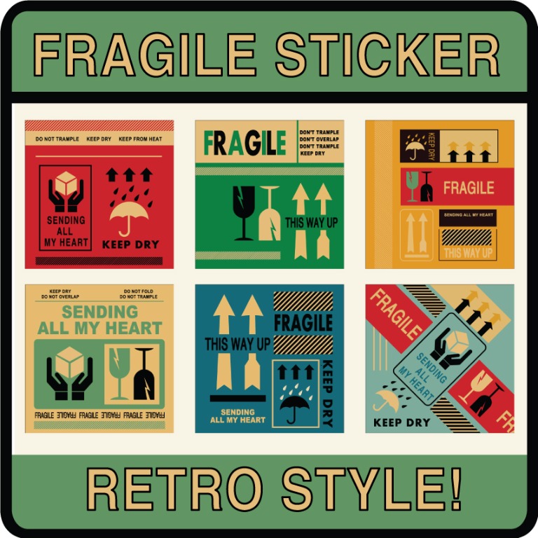 RETRO FRAGILE STICKER LABEL TAPE Pelekat Mudah Pecah Kotak ...