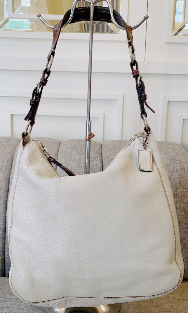 white leather handbag