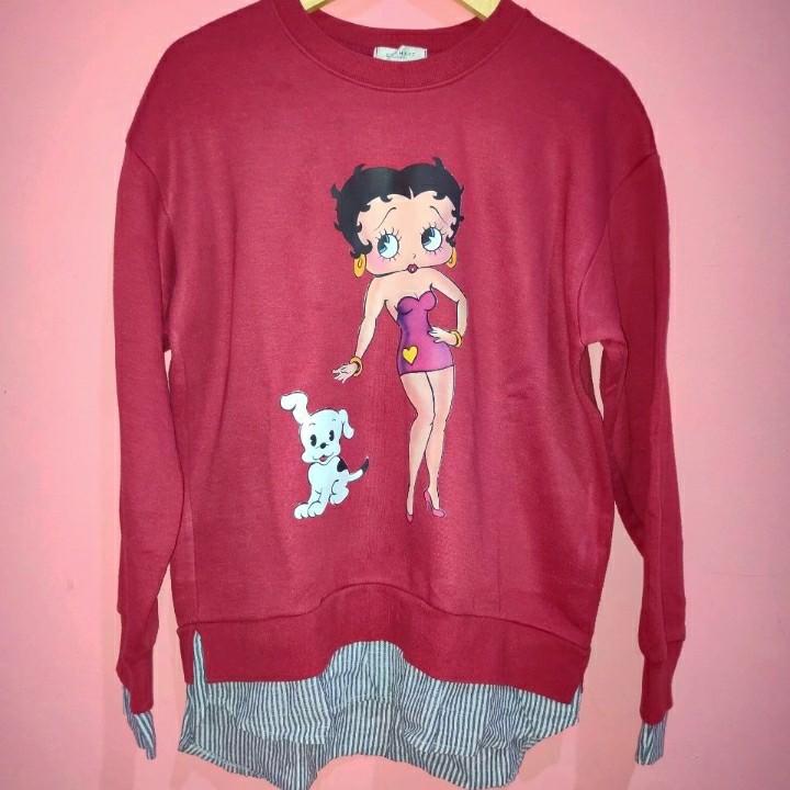 [NO NEGO] Crewneck Sweater Thrift Betty Boop Red-Stripes Combination