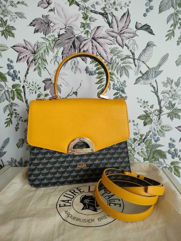 Faure Le Page Yellow/Grey Coated Canvas and Leather Parade Top Handle Bag