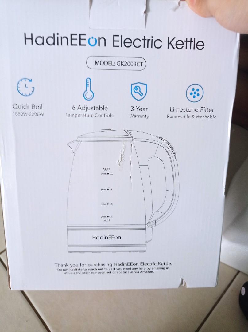 HadinEEon Electric Kettle GK2003CT blue LED, quick Boil, 2 Litre Glass  Kettle