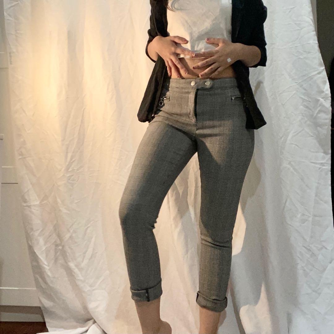 H\u0026M GREY CHECKERED SKINNY PANTS, Fesyen 
