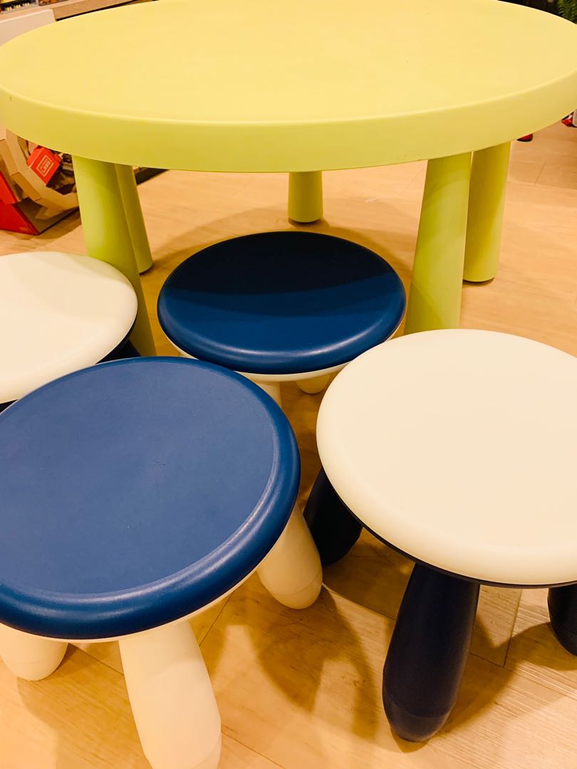 IKEA table (85cm) + 4 stools set (50 off) , Furniture & Home Living