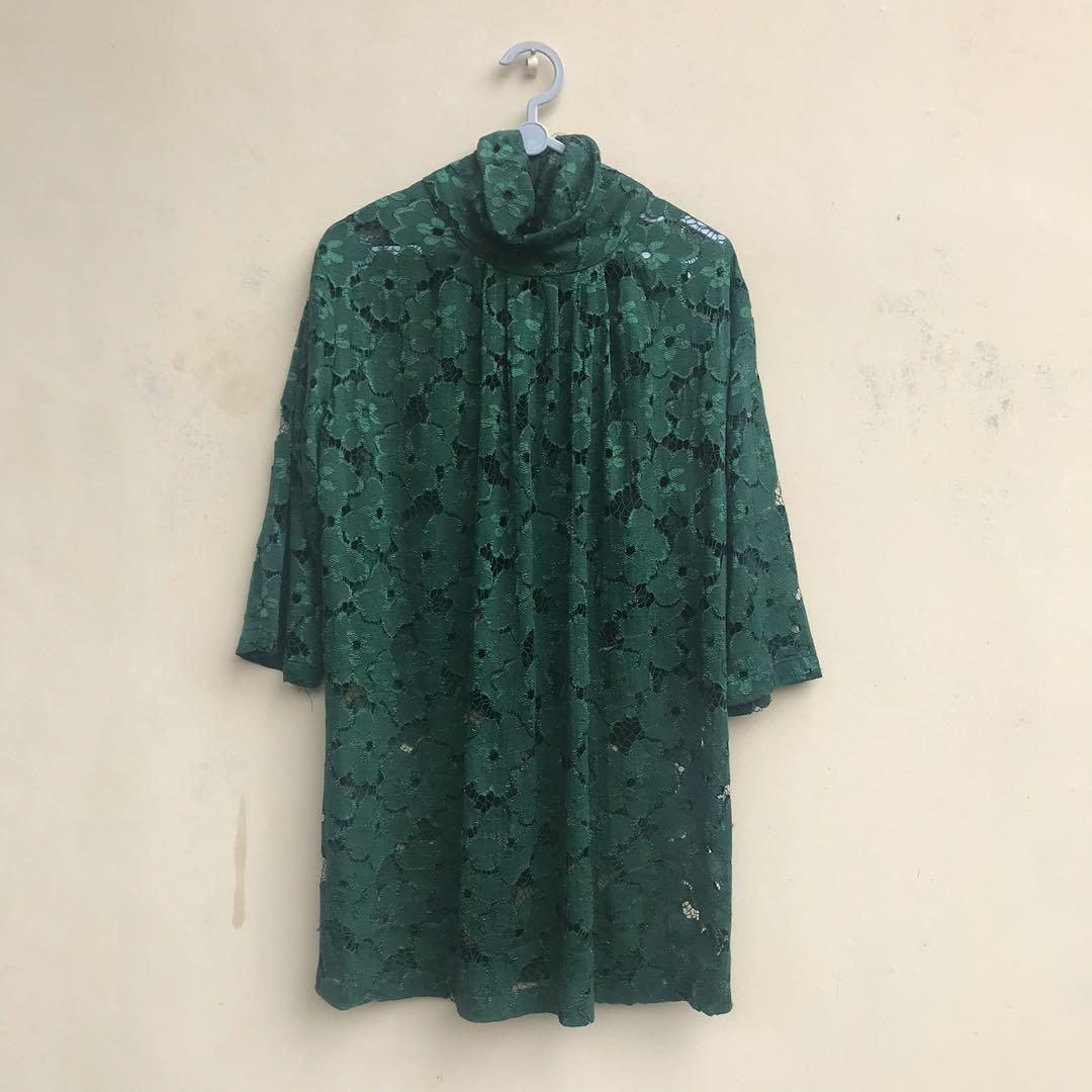 lace green blouse, Fesyen Wanita 