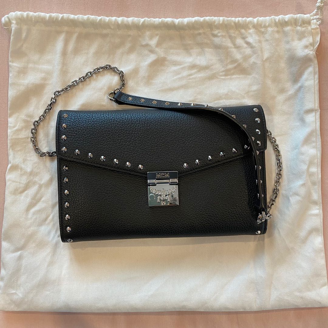 MCM Black Leather Flap Crossbody Bag