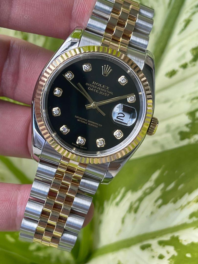 Rolex datejust Diamonds Black Dial Teo Tone Steel Yellow Good Ref.116233 Preowned F series