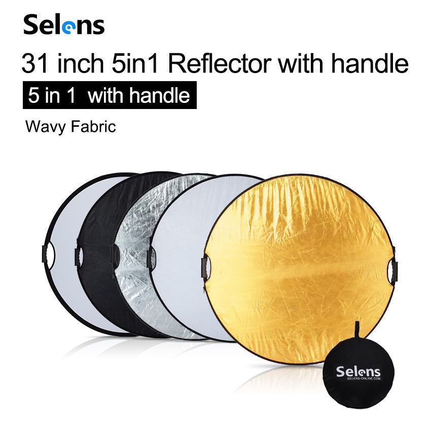 Selens 5 in 1 80 cm Lichtreflector Fotografie Diffuser Opvouwbare Draagbare Ronde Met Handvat Verlichting Goud/Zilver/Wit/Zwart/Doorschijnend voor Fotostudio Portret Product Indoor Outdoor