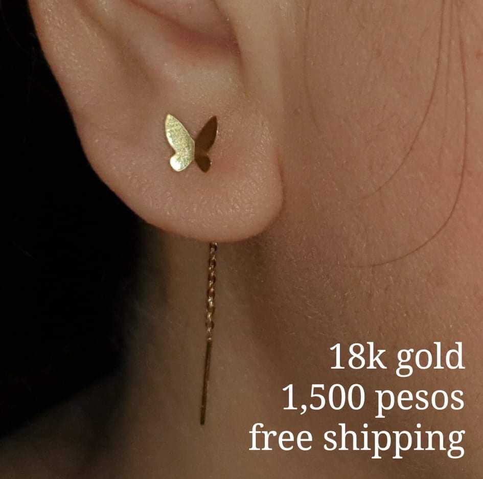 18k Gold Butterfly Tictac Earrings Women s Fashion Jewelry
