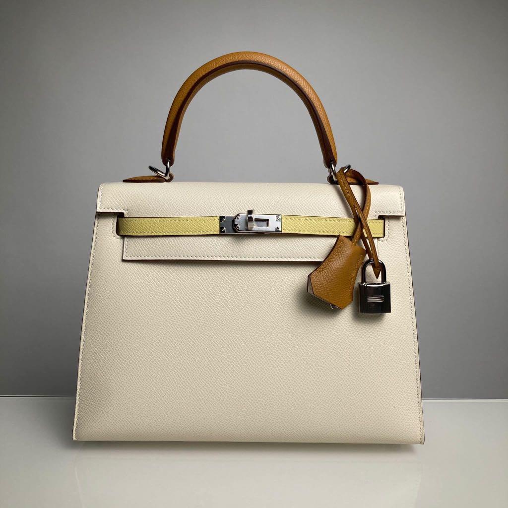 Hermes Kelly Sellier 25 Tri-Color Nata, Jaune Poussin and Sesame