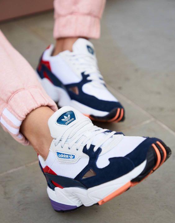 Adidas originals white and navy falcon trainers sales