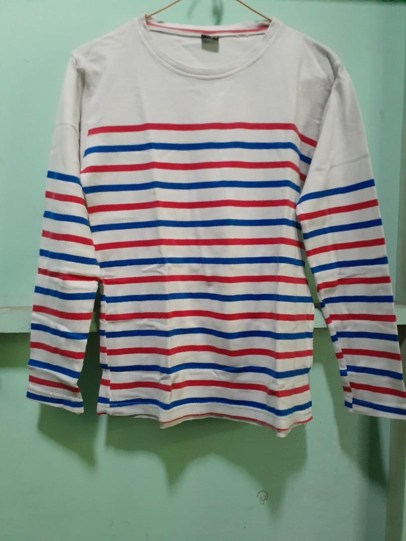 Baju Kaos Lengan Panjang Garis Garis Fesyen Wanita Pakaian Wanita Atasan Di Carousell