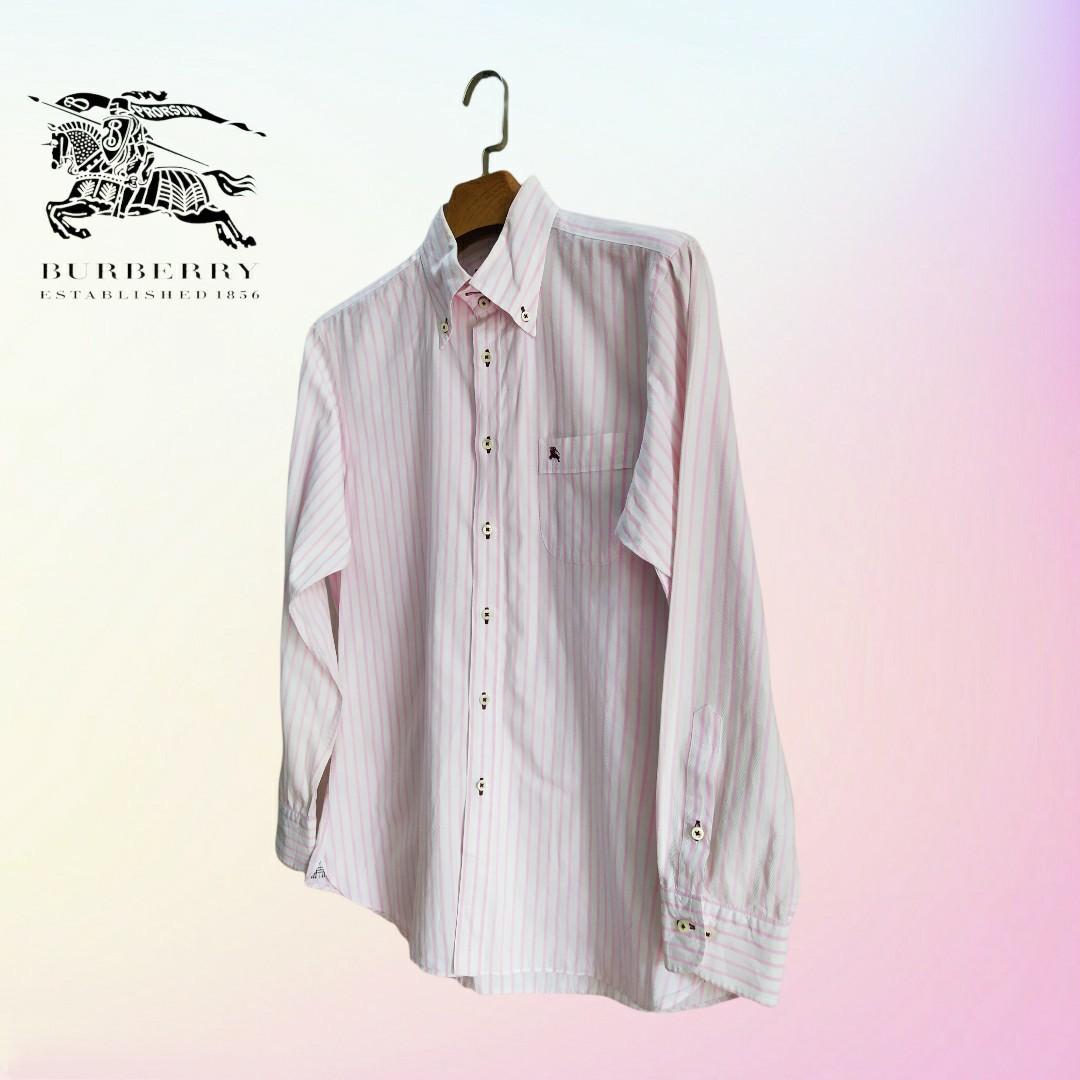 BURBERRY Black Label Pink Striped Long Sleeves Shirt. Size 41 ( M to L),  Men's Fashion, Tops & Sets, Formal Shirts on Carousell