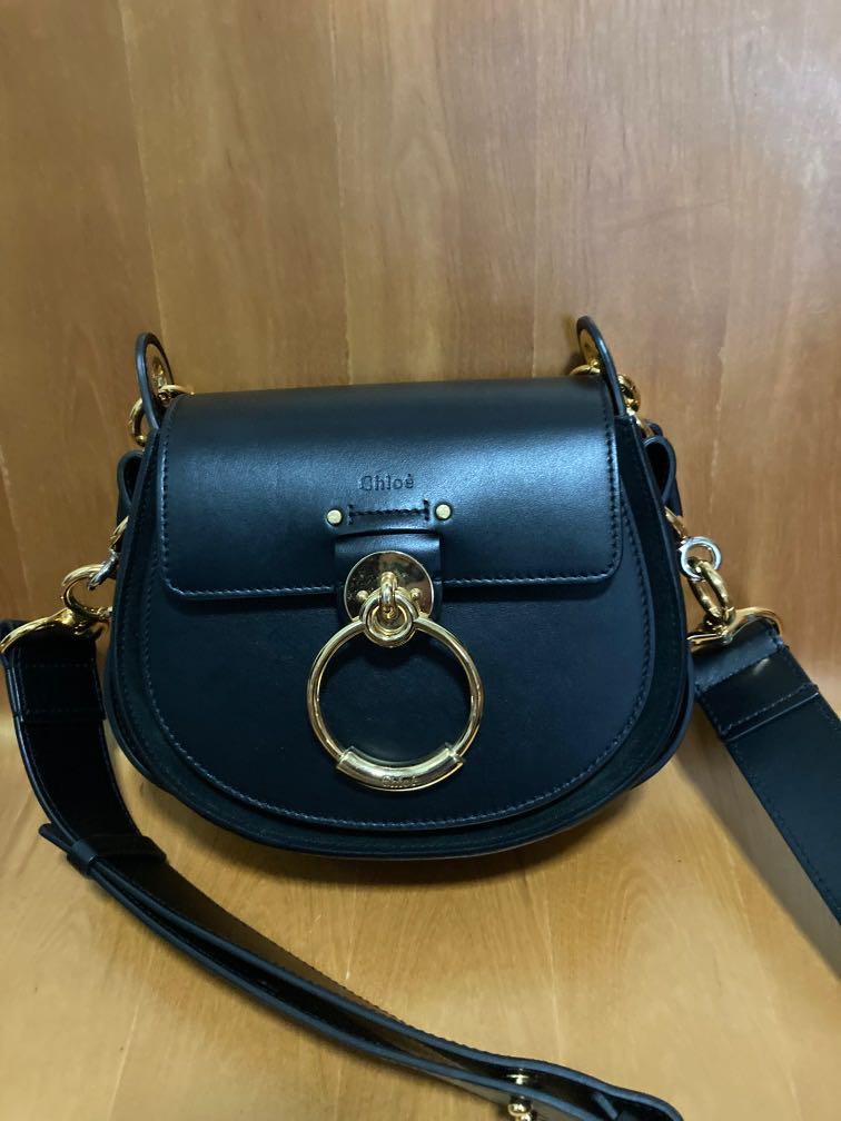 Chloe Tess Small Leather and Suede Shoulder Bag Black