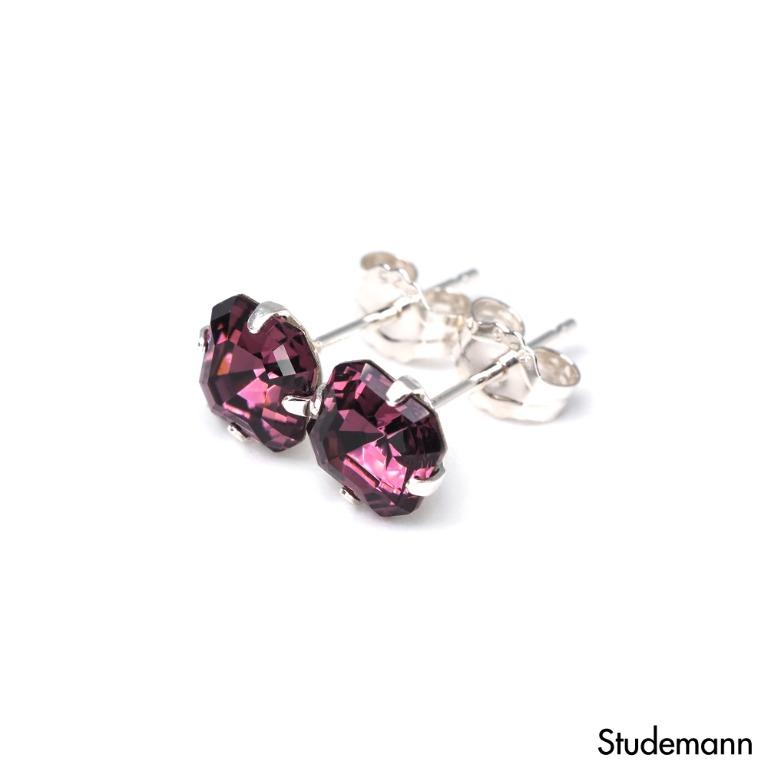 Deep Purple Imperial Cut Crystal Earrings 6mm 8mm Square Asscher