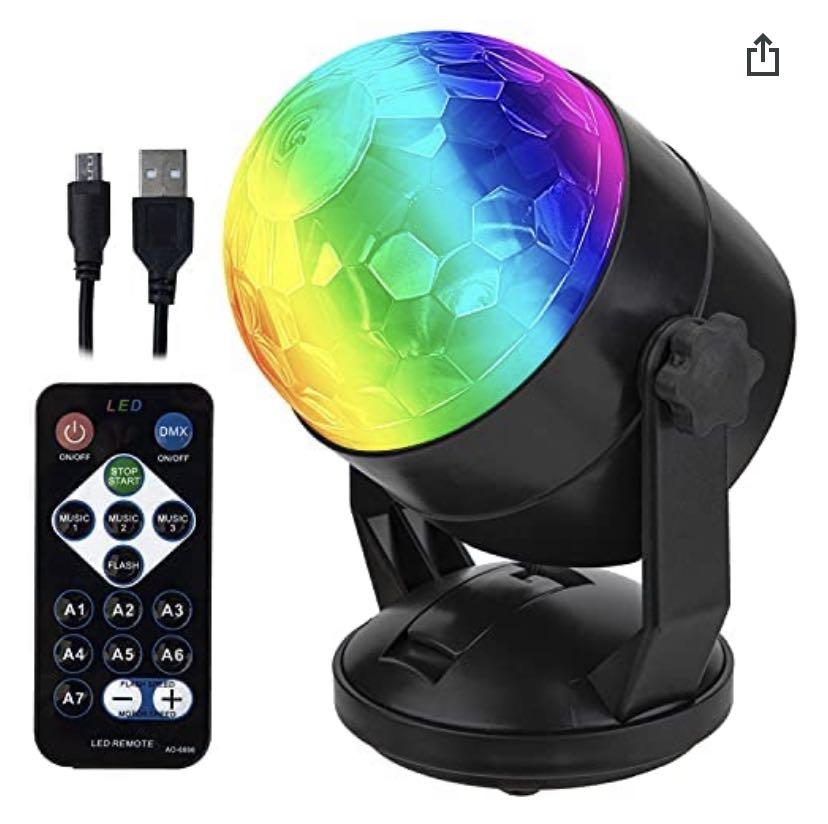 Disco Lights,Xndryan Disco Ball Light Sound Activated & Remote Control Party Lights 7 Colors Rotating Crystal Glitter Ball Light Stage Light Mini Disco Light for Parties At Home Disco Pub Indoor