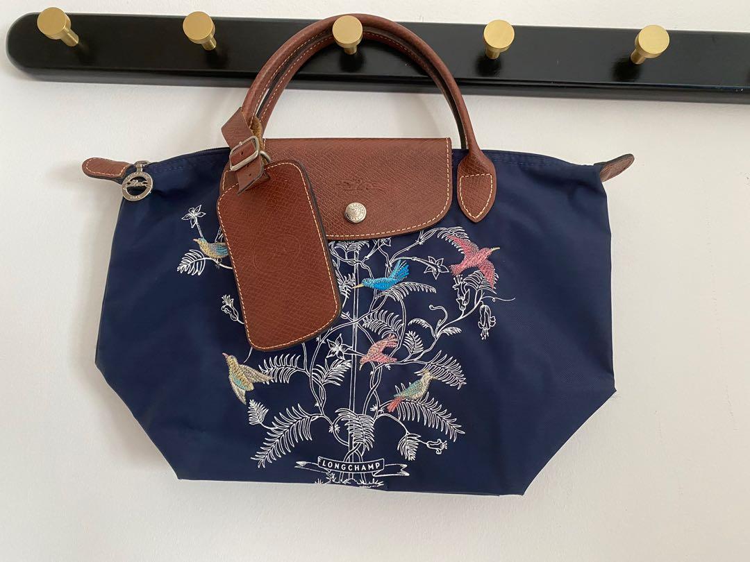 Embroidered longchamp bag sale