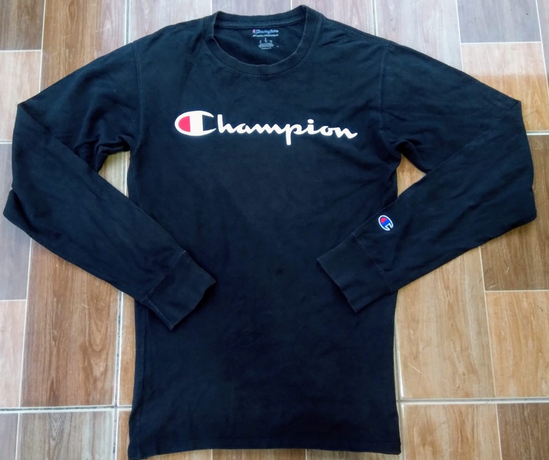 Longsleeve Champion Warna Hitam, Fesyen 