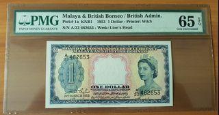 Malaya Queen 1953 $1 PMG 65