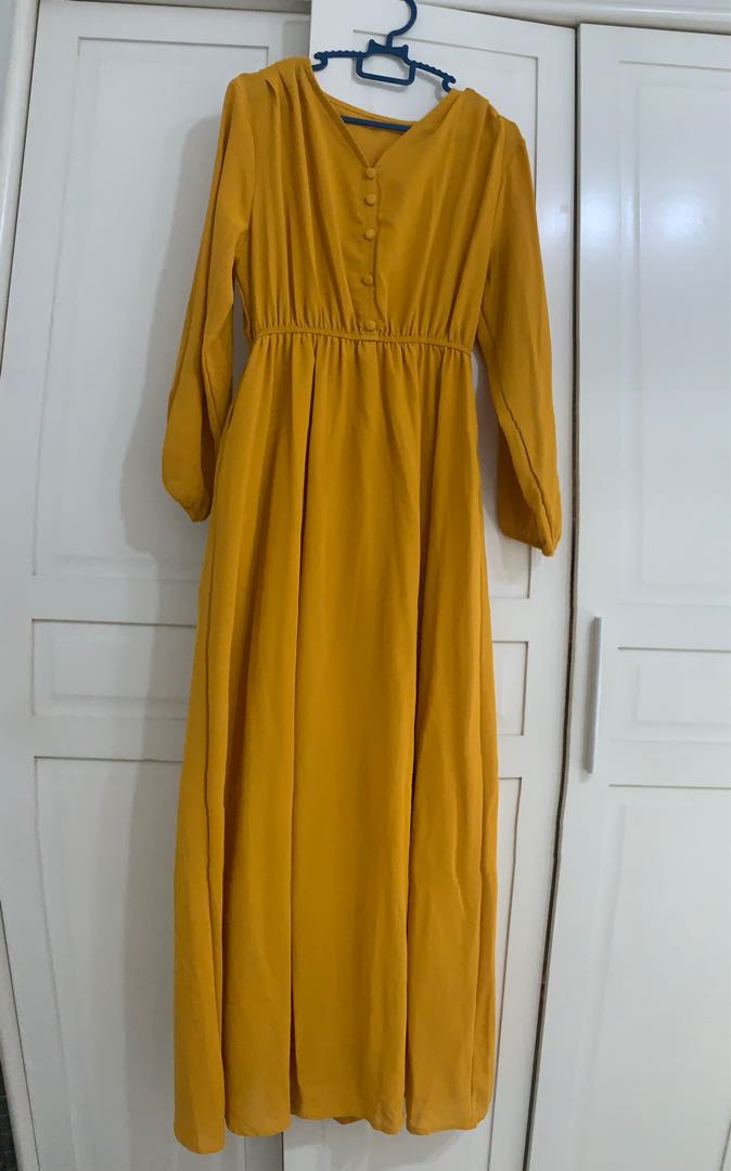 Mustard Long Dress, Women's Fashion, Dresses & Sets, Dresses on Carousell