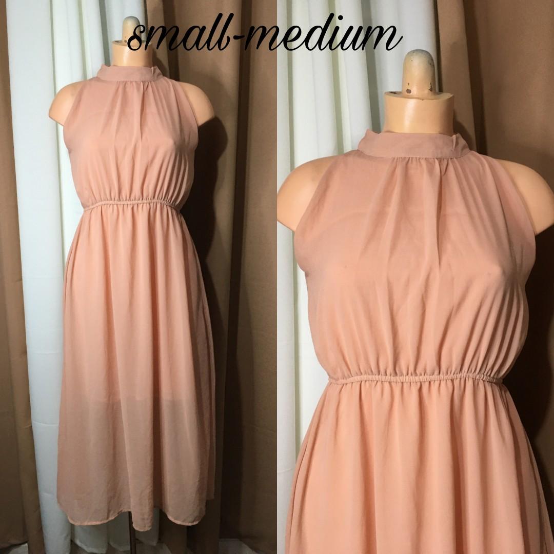 PEACH HALTER MAXI DRESS, Women's Fashion, Dresses & Sets, Dresses on