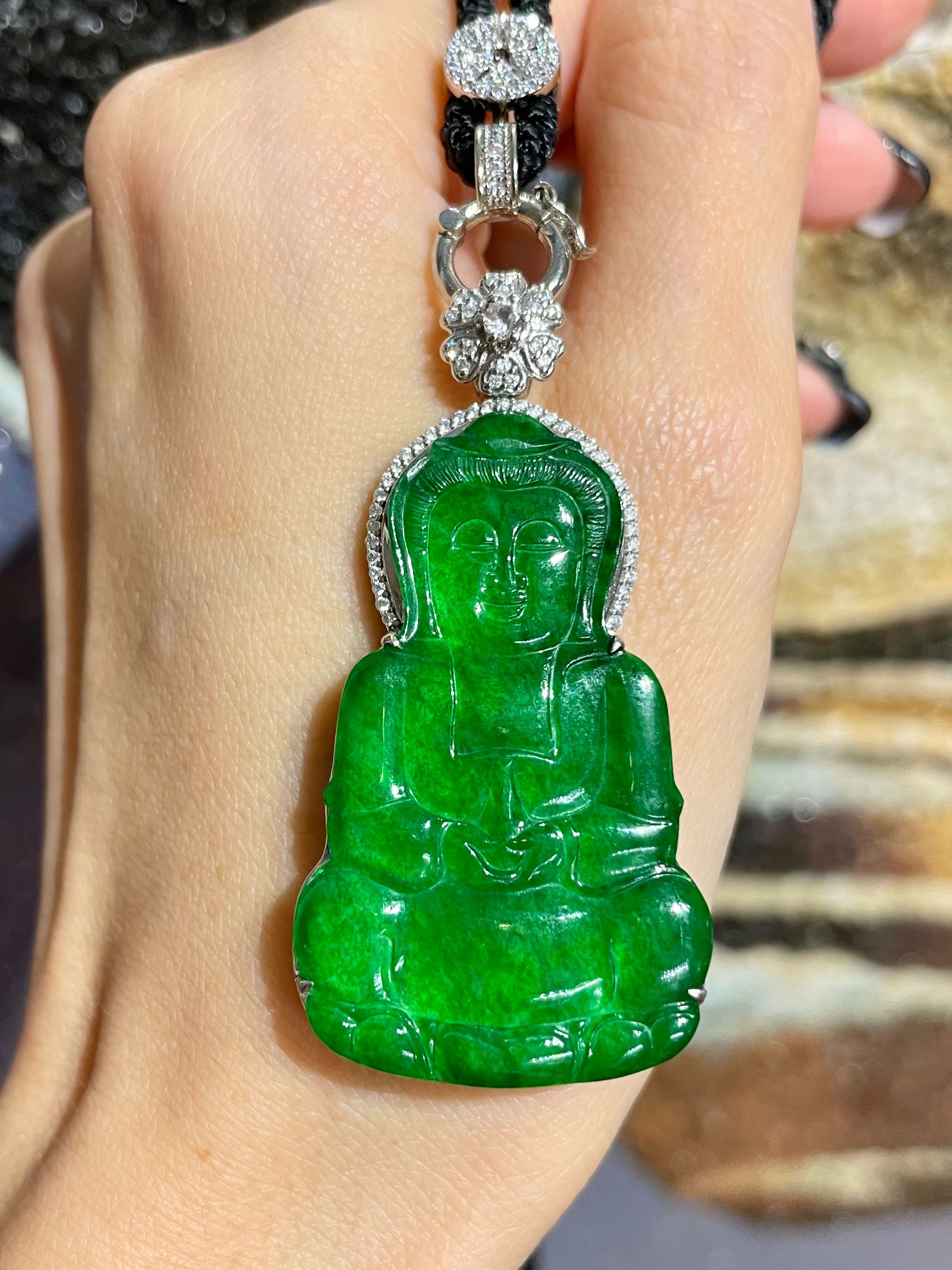Green Jade Buddha Pendant - Laughing Buddha 笑佛 (NJP028) – New Jade