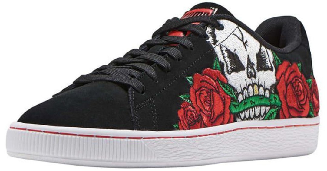 Puma Suede Black Skulls And Roses Men S Fashion Footwear Sneakers On Carousell