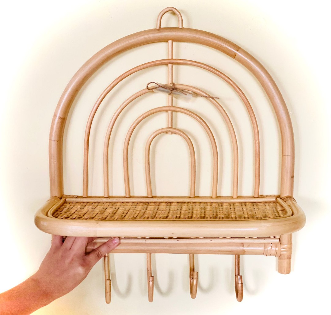 Rattan Wall Shelf with Hooks, Babies & Kids, Baby Nursery & Kids