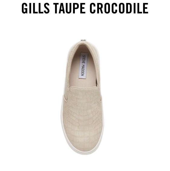 Steve Madden Gills Platform Slip Ons in Taupe Crocodile