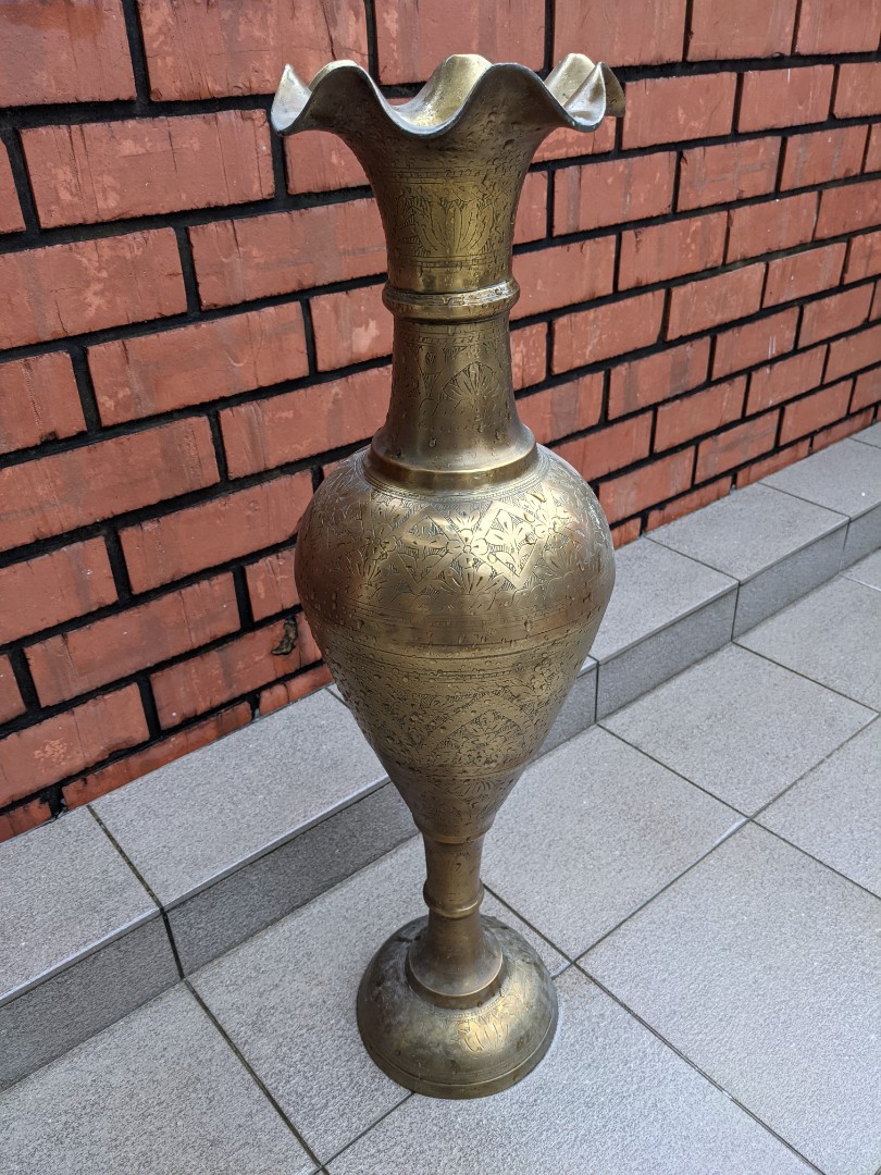 Tall vintage solid brass vase, etched floral, Hobbies & Toys, Memorabilia &  Collectibles, Vintage Collectibles on Carousell