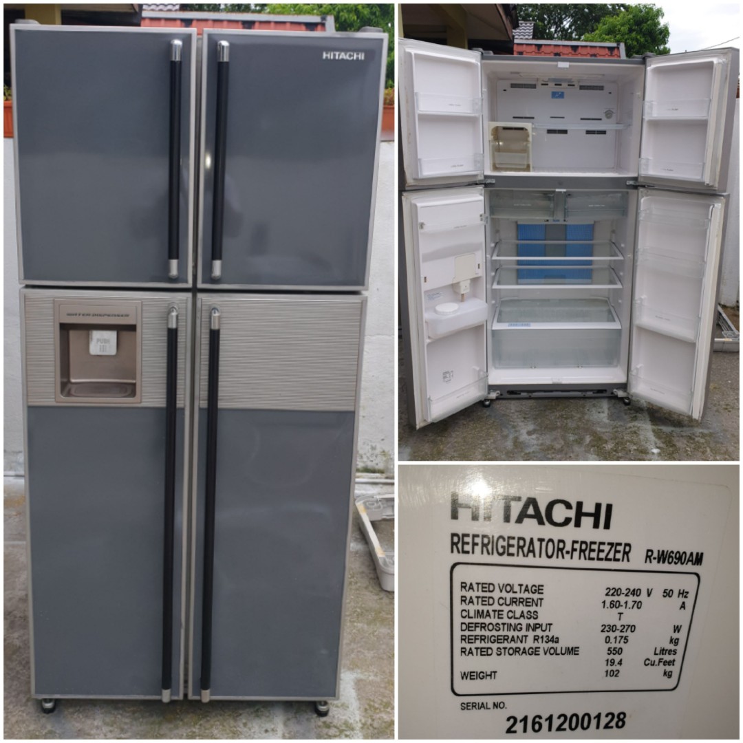 Used hitachi 4 doors fridge with water dispenser refrigerator peti sejuk peti ais 550L in good