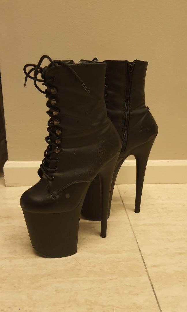 Used Matte Black Leather 8inch Exotic Pleaser Boots Women s