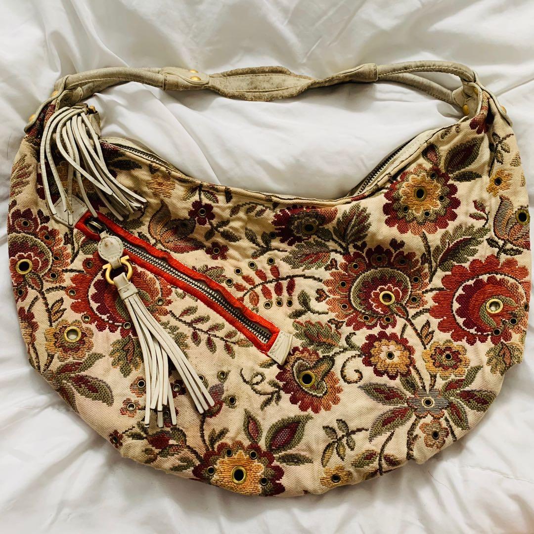 Embroidered store hobo bag