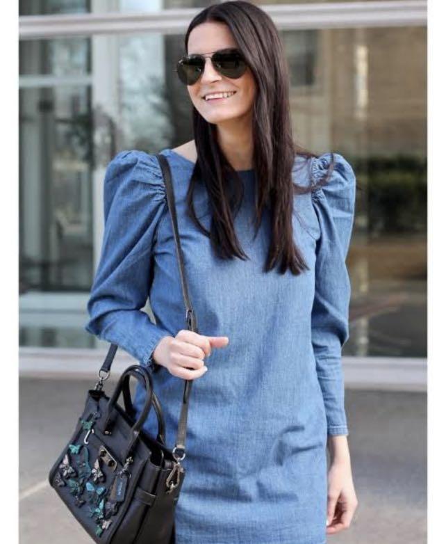 Zara denim puff sleeve dress Women s Fashion Dresses Sets