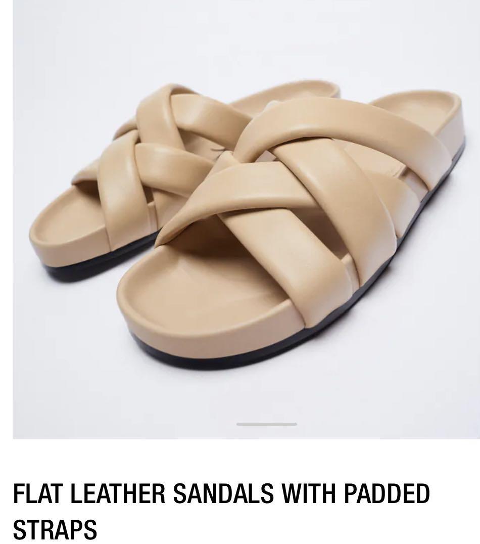 zara padded flat leather sandals