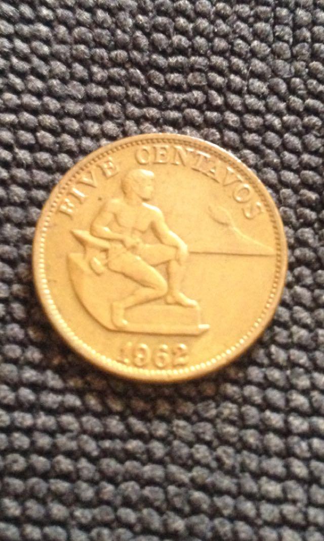 1962 5-Centavo Coin (Category: Currency) located in San Pedro. Submitted by ohyeahph (Listing ID 1108971473, Image 1). Description: 1962 5-Centavo Coin Brass Php40.00.