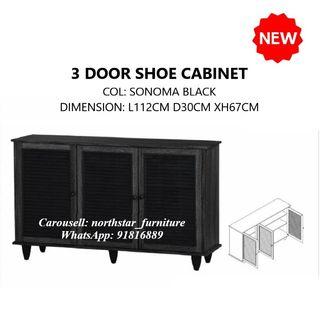 3 Door Shoe Cabinet Shoe Rack in Sonoma Black Colour