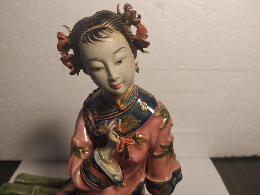 林乃河大師作品- 《 細水長流》石湾瓷塑工藝品/ 陶瓷公仔/ 古典美女