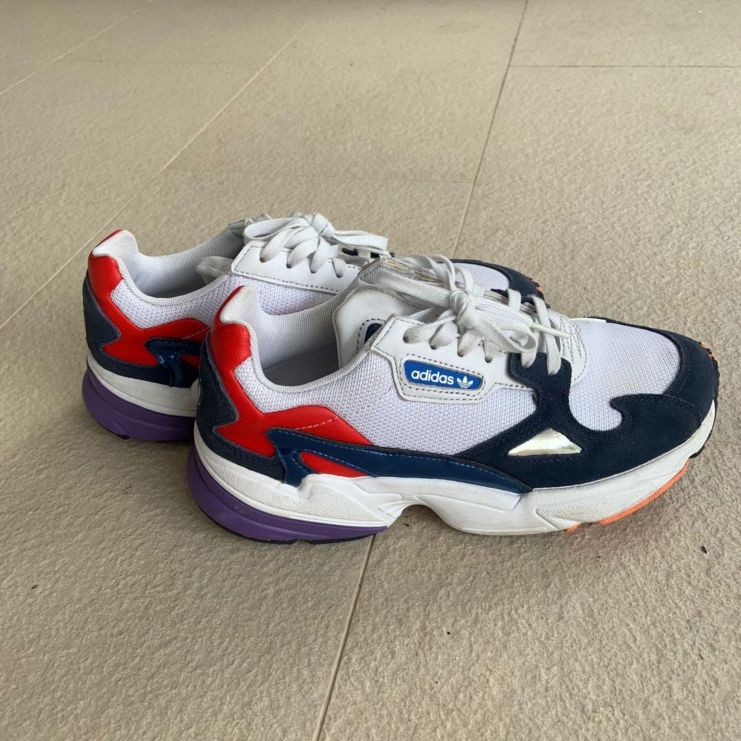 Adidas white and store navy falcon trainers