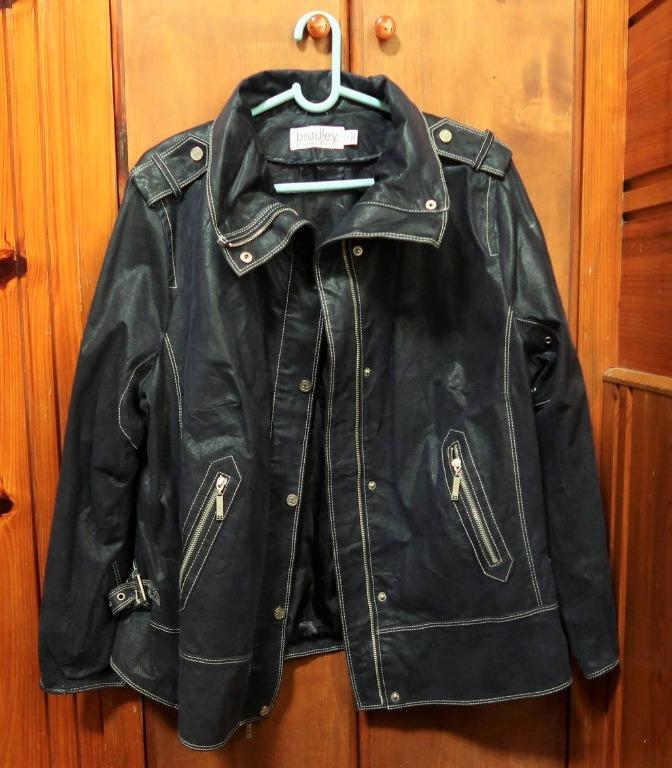 Authentic BRADLEY BAYOU Leather Jacket Dark Blue Women s Fashion