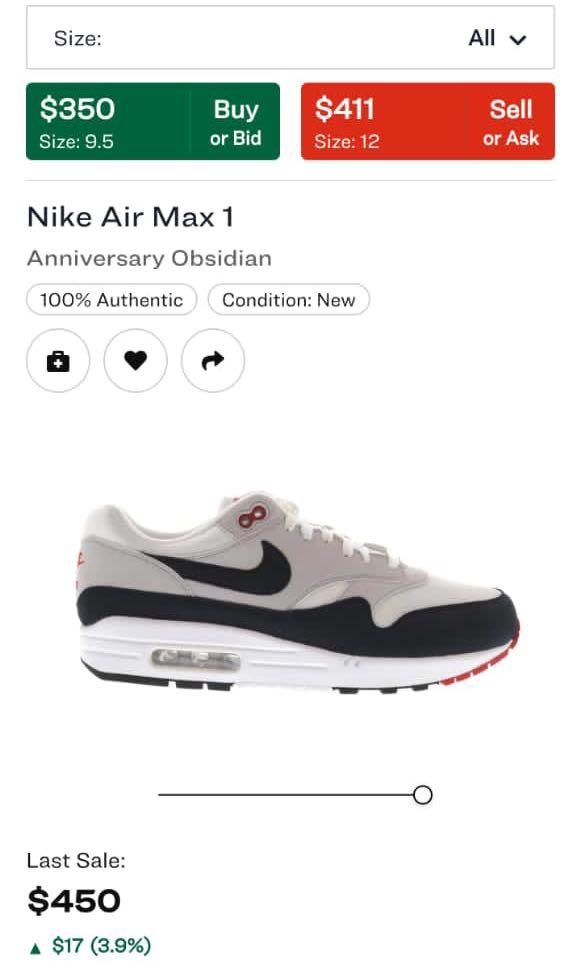 Air max 1 anniversary obsidian for sale online