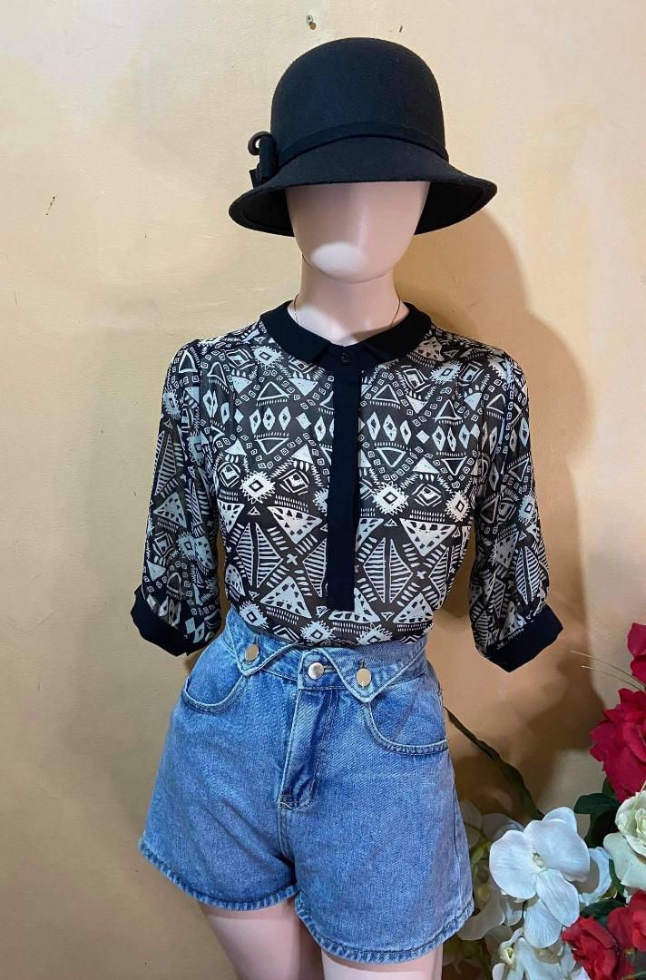 Aztec top (Category: Blouses) located in Quezon City. Submitted by simplespring (Listing ID 1109090217, Image 1). Description: chiffon fabric color black fits small to semi large.