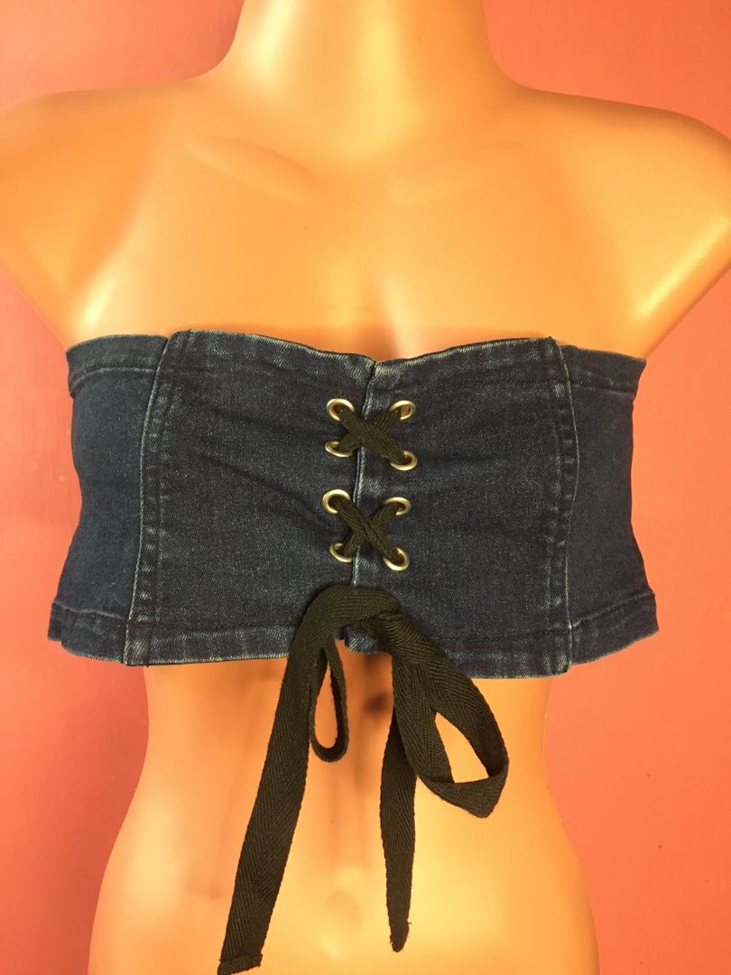 Denim bralette top, Women's Fashion, Tops, Others Tops on Carousell