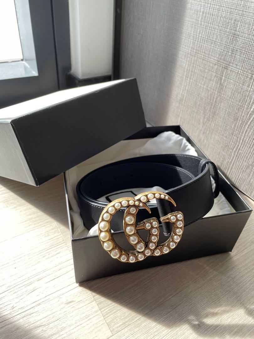BN Gucci GG Pearl Marmont Thick Leather Belt Women s Fashion