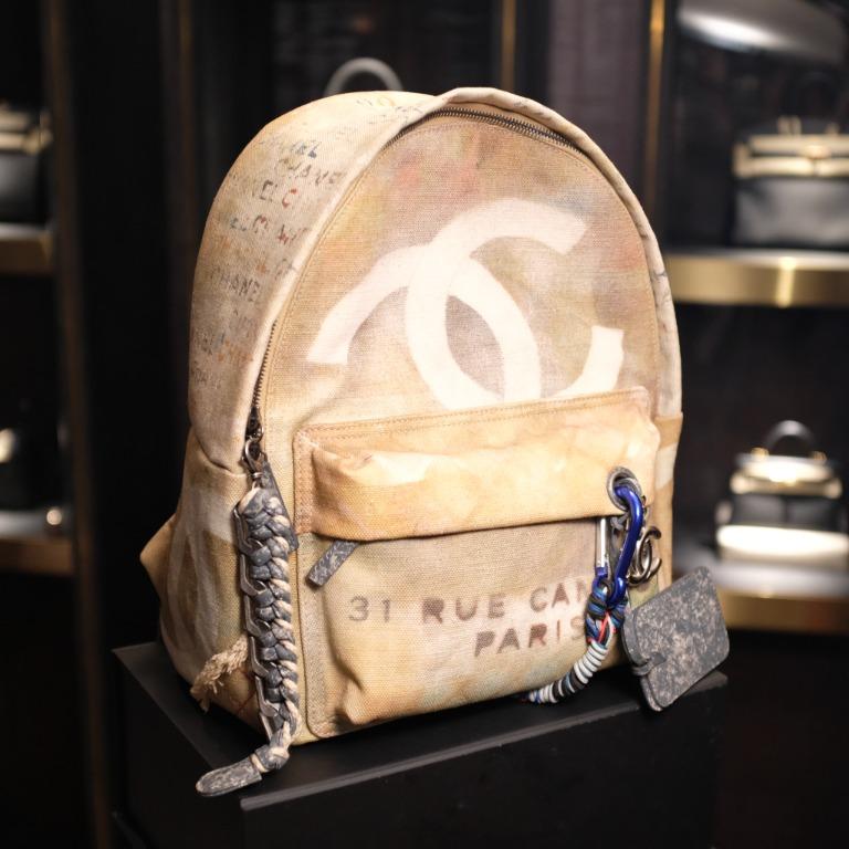 Beige Canvas Graffiti Backpack