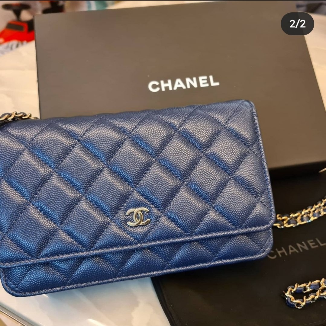CHANEL Caviar Quilted Wallet On Chain WOC Light Blue 860303