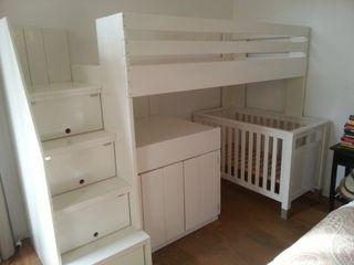 Changing table, crib, loft bed