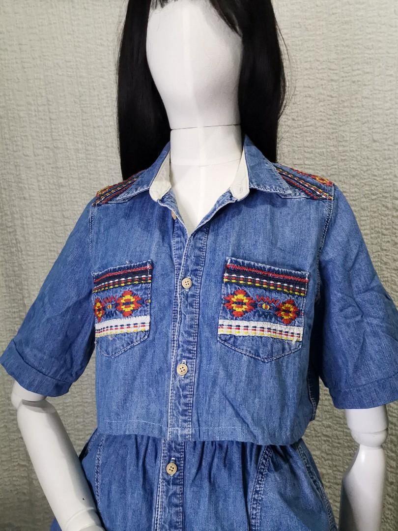 Denim coordinate set dress with exotic 