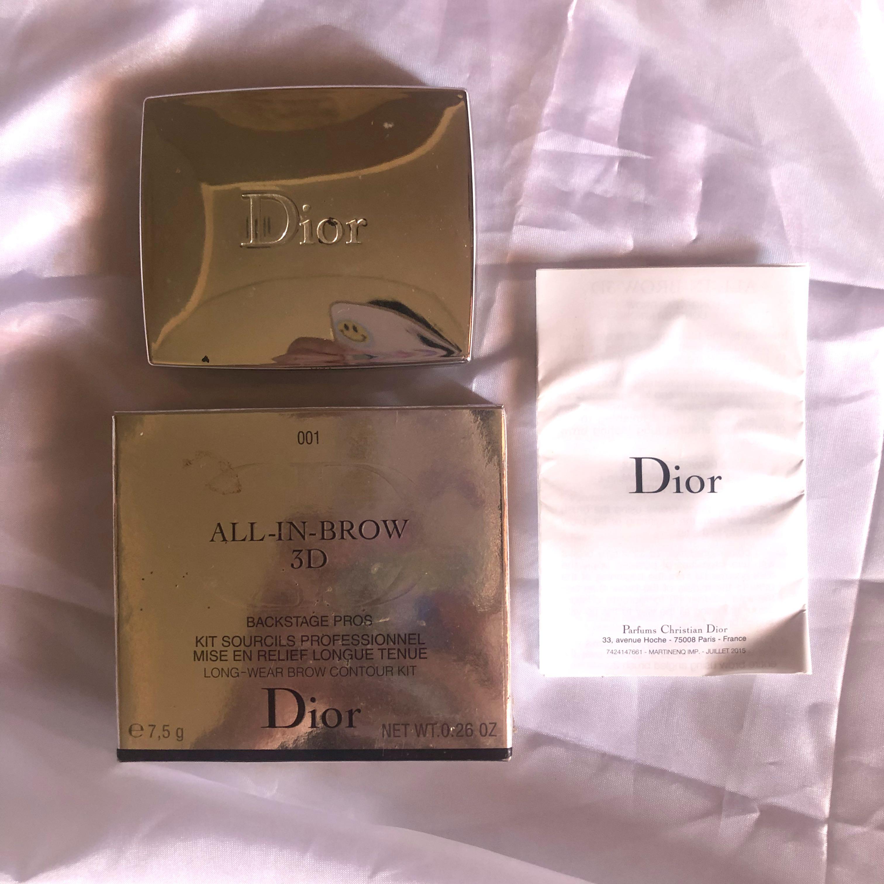 DIOR ALL IN ONE 3D BROW PALETTE (Category: Makeup) located in Tarlac. Submitted by prelovedbykass (Listing ID 1108956195, Image 2). Description: AUTHENTIC DIOR ALL-IN-ONE 3D BROW PALETTE with box, manual, cover, complete brushes bought last year RFS: I had changed my hair color Lighting may change the real color.
