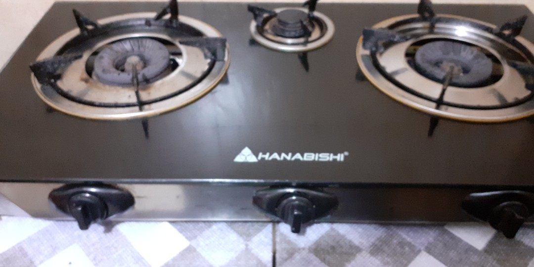 HANABISHI 3 Burner Gas Stove (Tempered Glass), TV  Home Appliances,  Kitchen Appliances, Other Kitchen Appliances on Carousell