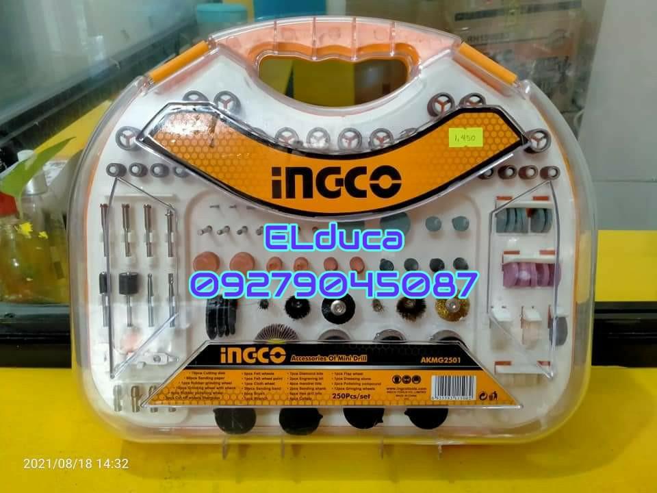 INGCO 250pcs. Accessories for Mini Drill Set - AKMG2501 (Category: Home Improvement Tools & Accessories) located in Caloocan City. Submitted by elduca (Listing ID 1109023296, Image 2). Description: INGCO 250pcs. Accessories for Mini Drill Set - AKMG2501 Price : ₱1,450 SPECIFICATIONS: ►76pcs Cutting disk ►60pcs Sanding paper ►1pcs Rubber grinding wheel ►10pcs Grinding wheel with shank ►4pcs Rubber polishing wheel ►5pcs Felt wheels ►1pcs Felt wheel